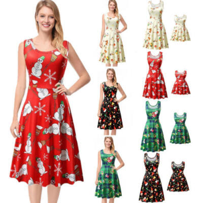 

Womens Swing Skater Xmas Ladies Plus Size Paty Santa Snowman Christmas Dresses