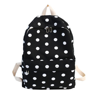 

Women Simple School Bags Travel Backpacks Cute Wave Point Canvas Knapsack