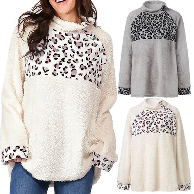 

Starmoon Womens Leopard Print Artificial Wool Shirt Top Winter Parka Blouse