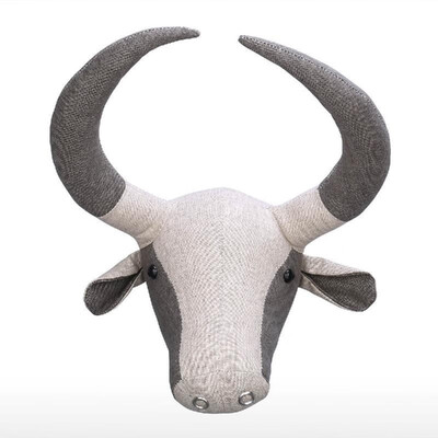 

Tooarts Buffalo Head Wall Hanging Cartoon Animal Head Wall Decor Room Decoration Quality Cotton Hemp Material Childlike Ornament