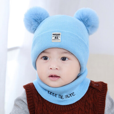 

Kids Baby Boys Girls Hooded Caps Hat Winter Warm Knit Flap Cap Scarf Suit For 0-1 Years Old