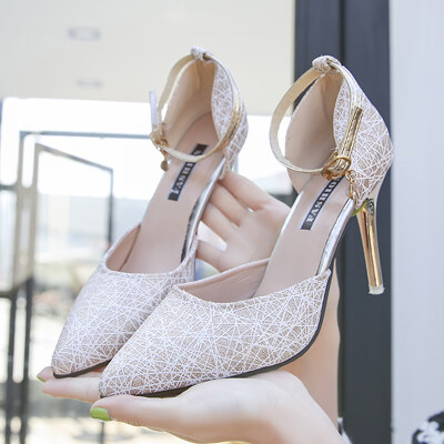 

Shoe children spring&summer Korean version of the 100-set single-shoe tip-toe-thin heel strap heels