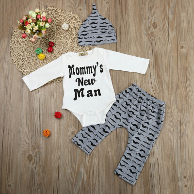 

Cute 3PCS Set Newborn Baby Boy Romper Tops Long Pants Hat Outfits Clothes 0-18M