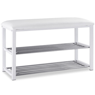 

2 Tier Entryway Metal Soft Seat Shoe Rack Bench