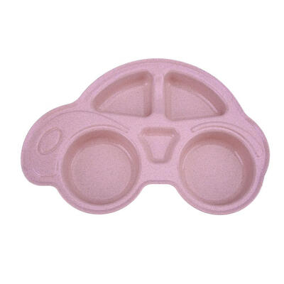 

Wheat Straw Sub-Grid Plate Dish Car Shape Kids Tableware Flat Bowl
