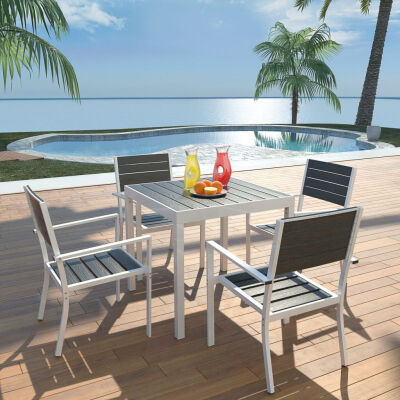 

5 Piece Outdoor Dining Set with WPC Tabletop Aluminium Black