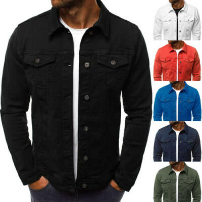 

Men Denim Jean Jacket Coat Pocket Casual Long Sleeve Slim Fit Outwear Solid Tops