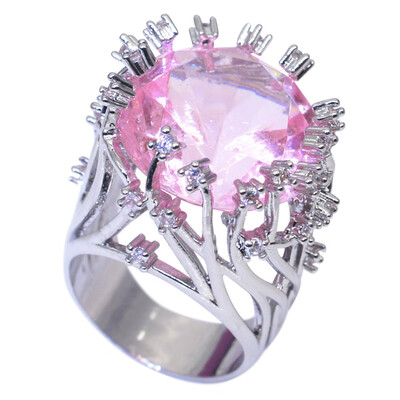 

European Fashion Pink Zircon Crystal Women Ring Luxury Engagement Wedding Ring Fashion Party Jewelry