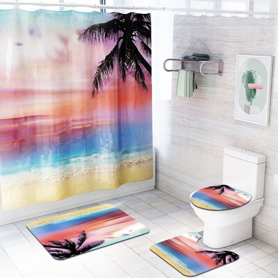 

〖Follure〗4PCS Non Slip Toilet Polyester Cover Mat Set Bathroom Shower Curtain