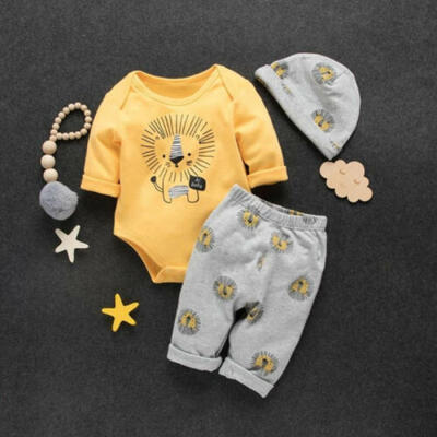 

UK Infant Baby Boy Clothes Lion Print Tops Romper Leggings Pants Hat Outfit 0-3Y