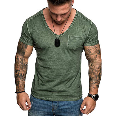 

Toponeto Fashion Mens Summer Slim Casual Pocket V-Neck Fit Short Sleeve Top Blouse