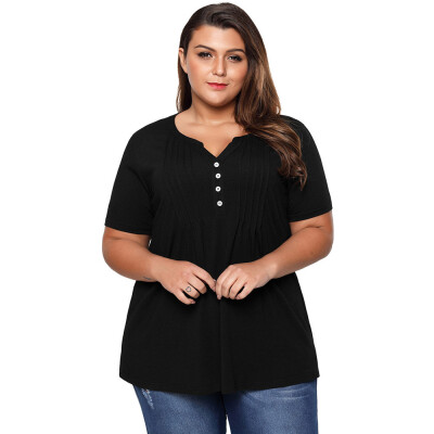 

Nomeni Women Short Sleeve Summer Ruched Casual Loose Button Plus Blouse Top Shirts 2XL