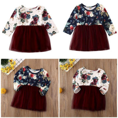 

US Newborn Infant Baby Girls Clothes Floral Dress Long Sleeve Tutu Skirt Dress