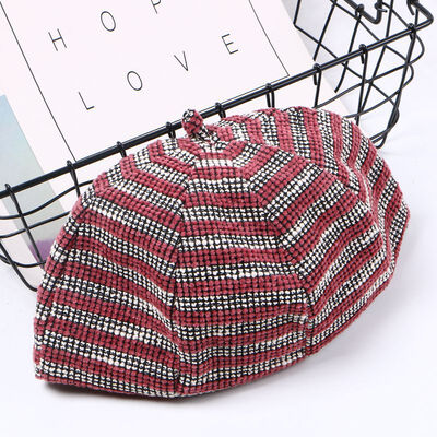 

Korean hat children autumn&winter berets thin retro literary stripes octagonal pumpkin hat student painter hat wholesale