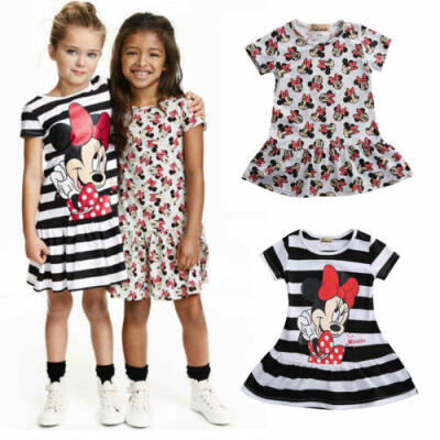 

Infants Baby Girls Cartoon Summer Minnie Mouse Striped Short Sleeve Dress Outits