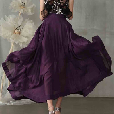 

Roseonmyhand Women Fashion Party A-Line Hight Waist Zipper Skirt Summer Elastic Long Skirt