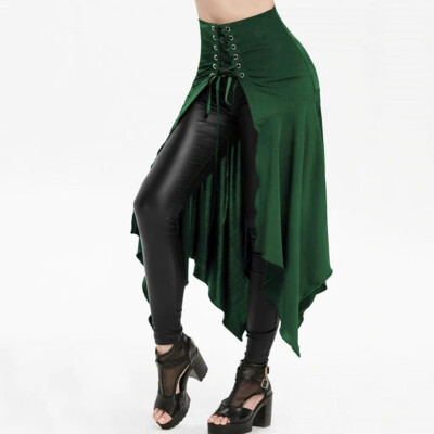

Roseonmyhand Women Halloween Gothic Punk Asymmetric Lace-up Slit Front Skirt A-Line Skirt