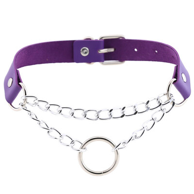 

Women Men Punk Exaggerated Handmade Chain Choker Necklace O Round Metal Leather Collar Bondage Harness Necklace