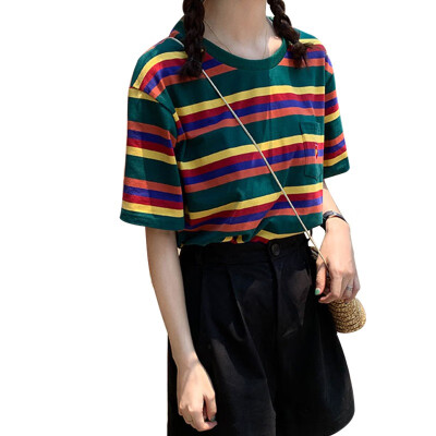 

Striped Tee Shirts Korean Casual Sumemr O-neck Loose Women Tops Clothes Female Short Sleeve Tshirts