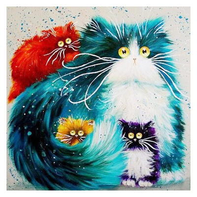 

5D DIY Full Drill Diamond Painting Cartoon Cat Family Cross Stitch Mosaic