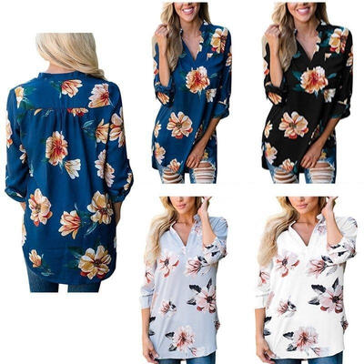 

Womens Casual Long Sleeve Tops Shirt Ladies V Neck Loose T-shirt Blouse Tee Top