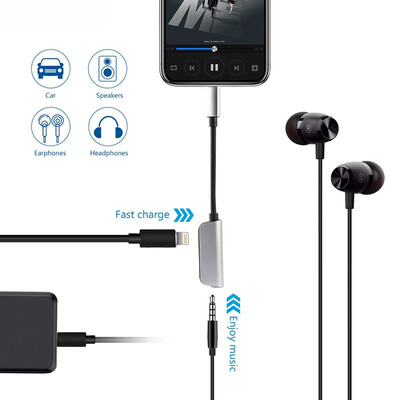 

Adapters For iPhone X 7 8 Plus For Lightning to 35mm Earphones Jack OTG cable 2 in 1 Adaptor AUX Audio Charger Splitter iOS 11