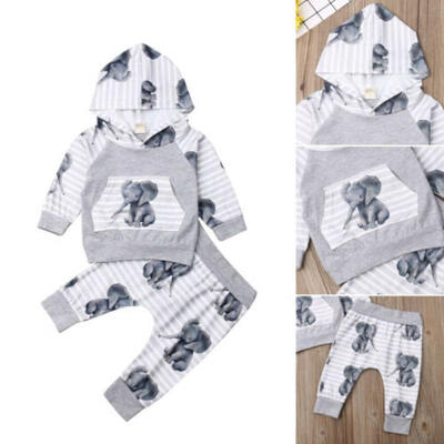 

USA Stock Newborn Baby Boy Elephant Hoodies Tops Long Pants Outfits Set Clothes