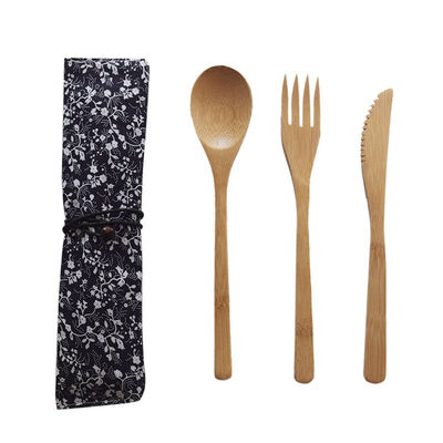 

3Pcsset Wooden Dinnerware Set Bamboo Fork Knife Soup Teaspoon Catering Cutlery Set With Cloth Bag Kitchen Cooking Tools Utensil