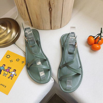 

Fairy wind sandals female ins tide student gladiator sandals flat bottom simple cross strap Joker Harajuku 2019 summer
