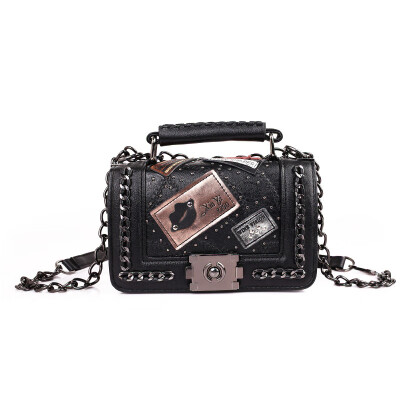 

2018 fashion lock buckle female bag chain small square bag shoulder slung rivet