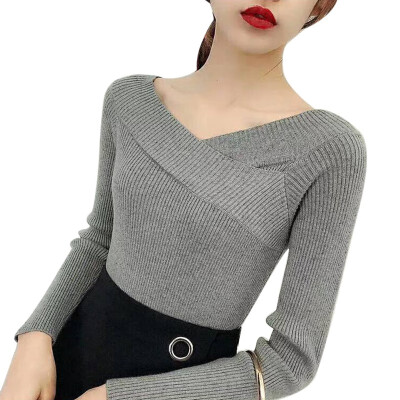 

Women Sexy V-Neck Sweater Long Sleeves Pullover Autumn Winter Shirt Fashion Jumper