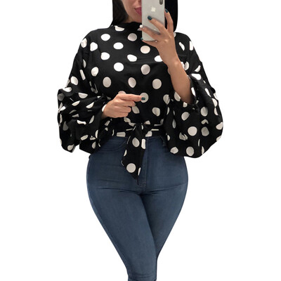 

Women Polka Dot Elegant Blouses Office Ladies Long Sleeve O-Neck Wave Point Blouse Autumn Ladies Shirts