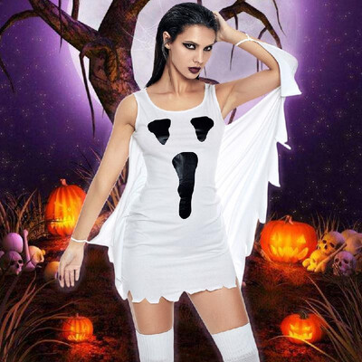 

Sexy Women Halloween Cosplay Scream Ghost Print Fancy Dress Costume Role Play Masquerade Outfits White