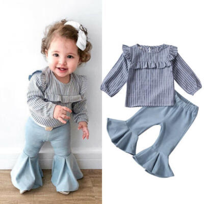 

Sweet Toddler Baby Girls Striped Tops Flannel Trousers Kids Outfits Clothes 1-6Y