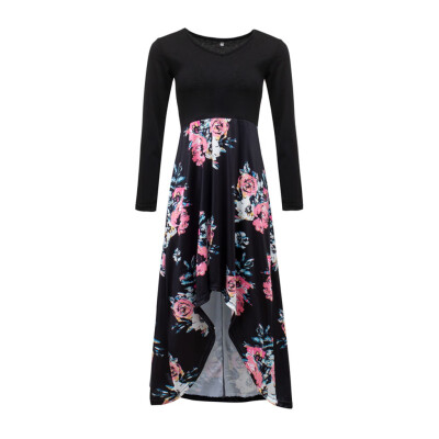 

Tailored Womens Floral Dress V-Neck Long Sleeve Asymmetrical Patchwork Dresses