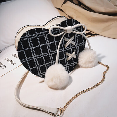 

Net red heart-shaped bright-sheet hair-ball chain small bag womens 2019 new tide Korean-style one-way one-shoulder one-shoul
