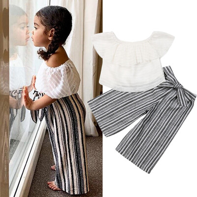 

Toddler Kids Baby Girls Kid Off Shoulder TopsLong Pants 2pcs Summer Clothes Outfits
