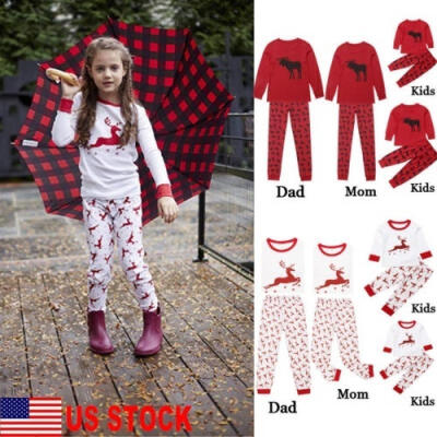 

US Family Matching Kids Mom Dad Christmas Reindeer Nightwear Xmas Pajamas Outfit