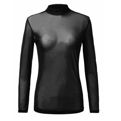 

Sexy Women Blouses See Through Transparent Mesh Long Sleeve Sheer Blouse Tops Tee