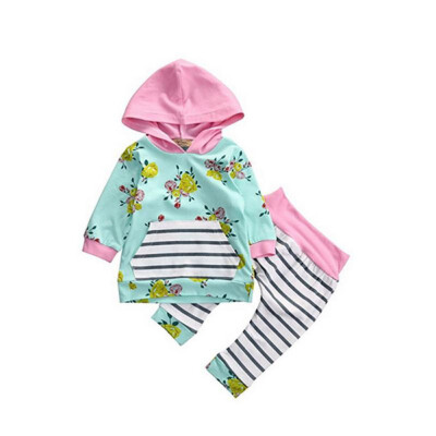 

Toddler Babys Sets Baby Boy Girls Clothes Sets Cotton Flower Print Long Sleeve Ears Hooded Tops Pants Outfit 0-24M