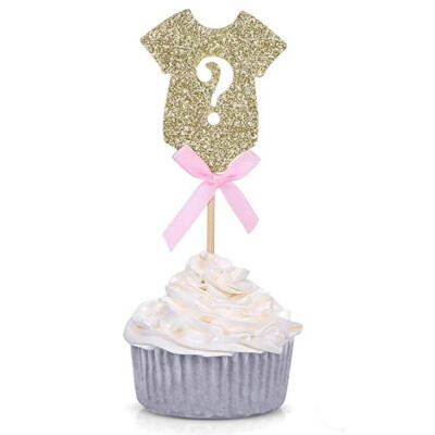 

FUNNYBUNNY Silver Glitter Cupcake Toppers Onesie Party Decors with Pink&Blue Bows Wedding Cake Topper Cupcake Wrapper