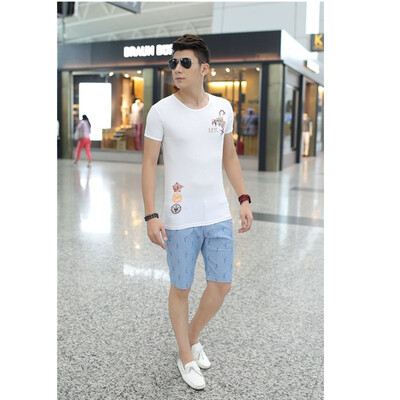 

2018 short-sleeved mens summer t-shirt round neck Korean version of the trend of self-cultivation half-sleeve shirt white base t-shirt clothing