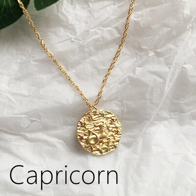 

French Star Zodiac 12 Constellation Coin Necklaces & Pendants Choker embossed dream new retro sweater chain random stone color
