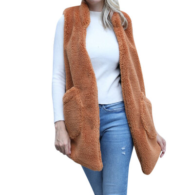 

Toponeto Women Lady Faux Fur Solid Hoodie Sleeveless Warm Vest Waistcoat Outwear Tops