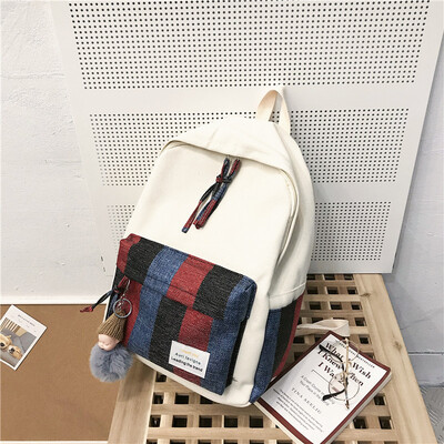 

Schoolbag female college student ins Korean version of high school girls campus Mori simple canvas plaid backpack