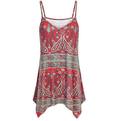 

Nomeni Womens Handkerchief Hem Flowy Top Print Summer Spaghetti Strap Camisoles Tank
