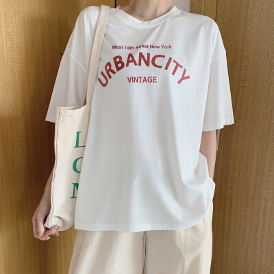 

Womens Round Neck Letter Print Short Sleeve T-Shirt