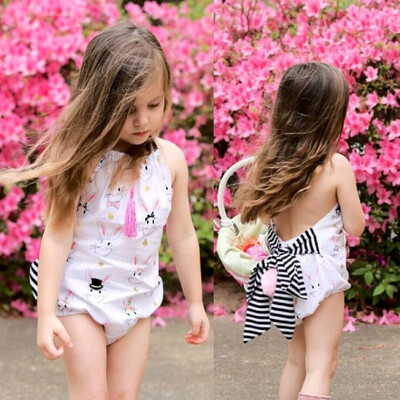 

Newborn Baby Girl Easter Bunny Backless Striped Bowknot Romper Bodysuit Clothes