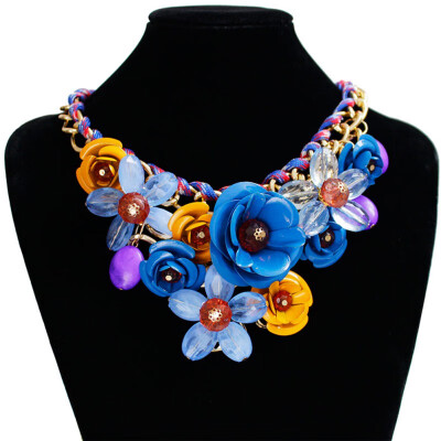 

Women Flower Necklace Gem Pendant Rope Woven Necklace For Women Gift Ladies