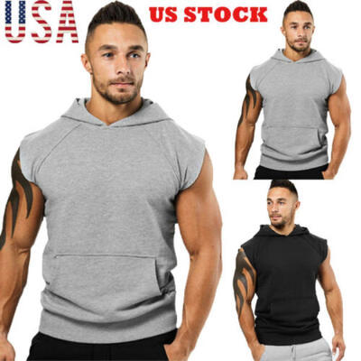 

USA Men Muscle Sleeveless Hoodie Tank Top Bodybuilding Gym Workout Vest T-Shirt